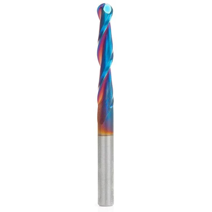 46294-K 2D/3D Carving 0.10 Deg Straight Angle Ball Nose Double Flute Router Bit 1/4"D 1-1/2"CH 1/8"R 1/4"SH 3"OL